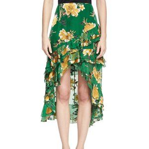 Alice + Olivia Sasha Asymmetric Tiered Ruffle Skirt, Green Yellow Multi